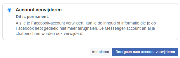 Account verwijderen bevestigen