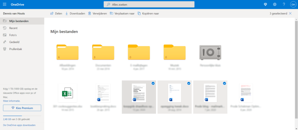 OneDrive bestanden selecteren