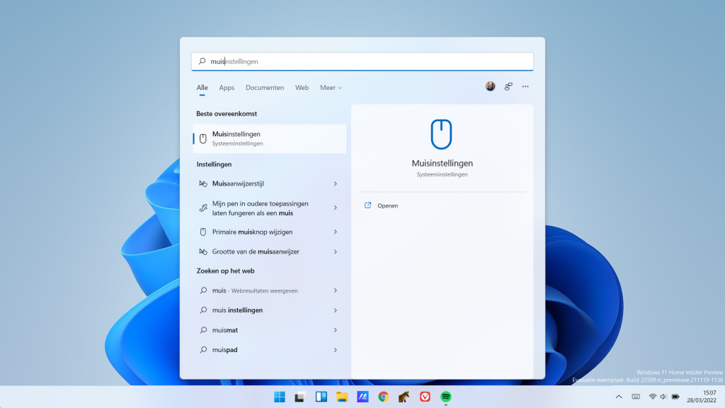 muisinstellingen Windows zoeken