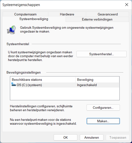 herstelpunt Windows 11