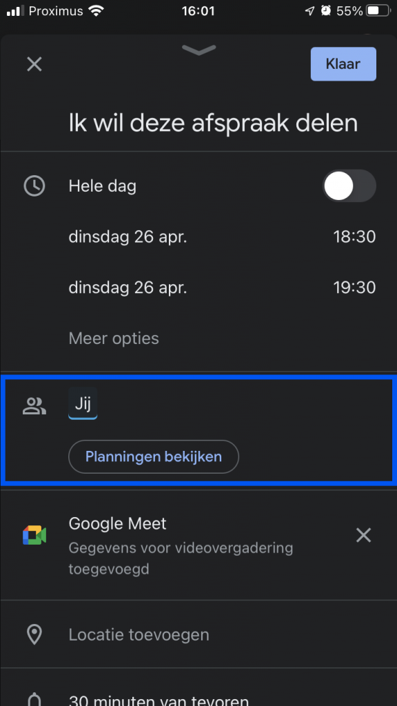 afspraak delen google agenda app