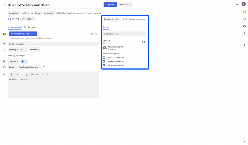 toevoegen google afspraak