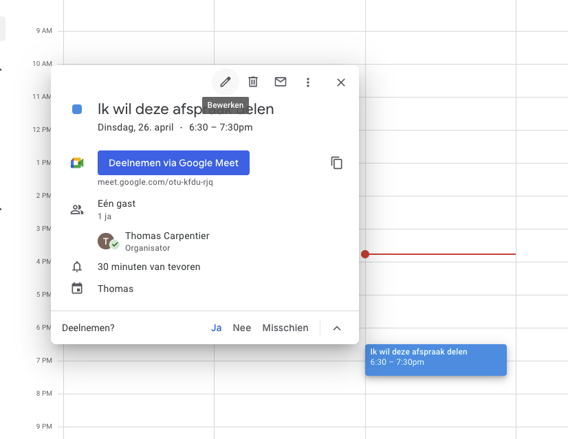 google agenda afspraak delen