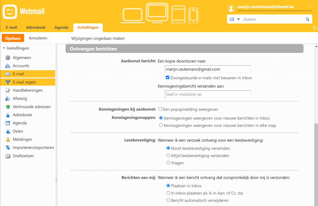 Telenet mail doorsturen